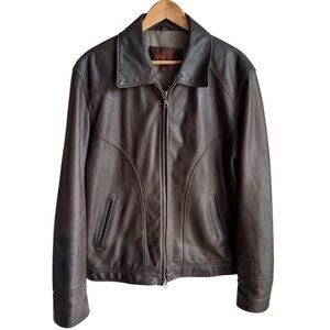 Vintage Danier Oiled Leather Jacket Mens M Chocolate Brown Full Zip 90s Y2K EUC!